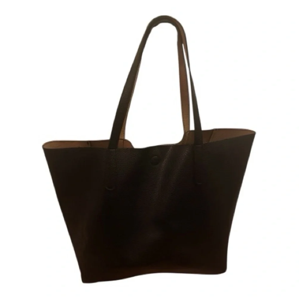 Everyday Black Leather Tote with Contrast Interior